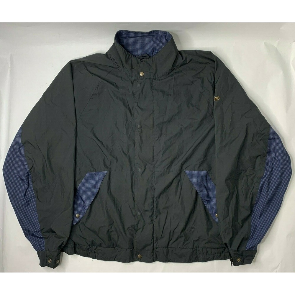 Footjoy Dryjoy Mens XL Full Zip Rain Windbreaker Jacket Blue Black Long Sleeve